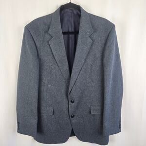 CIRCLE S Western Sport Coat 42R Charcoal Blue Wool Cowboy Blazer USA 70s 80s VTG